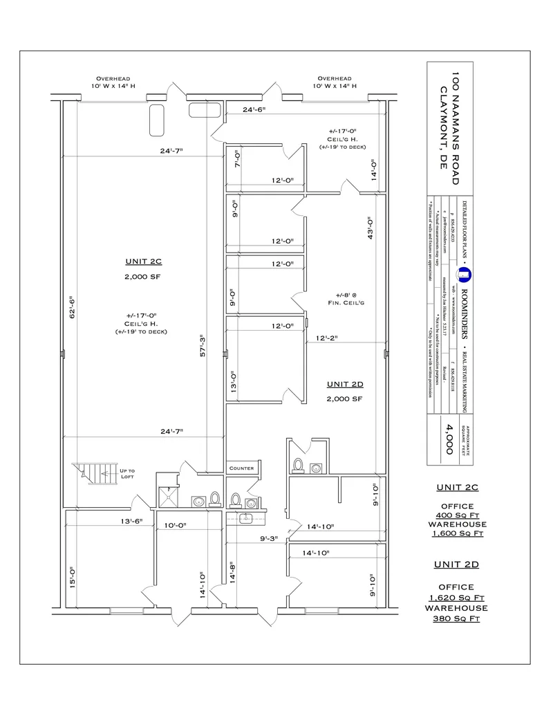 Flex warehouse plan showing two units with office and warehouse square footage