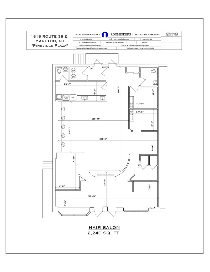 Retail hair salon floor plan, 2,240 square feet