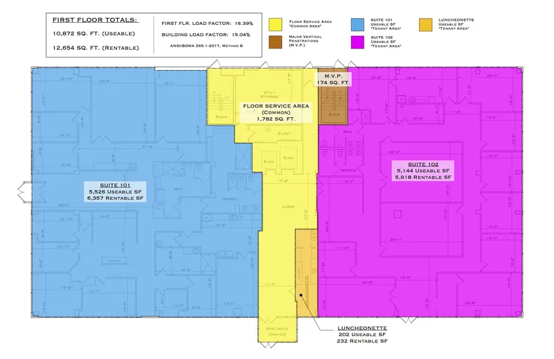Color-coded office floor plan measured using BOMA Method B