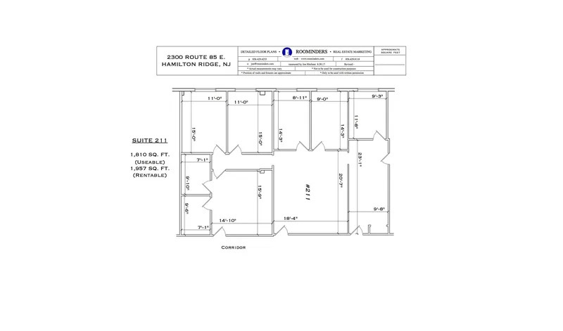 Single office suite floor plan, 1,610 usable square feet