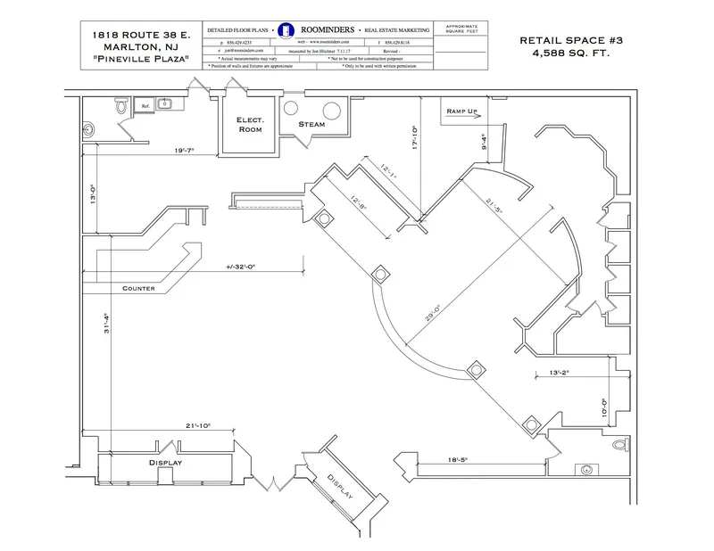 Retail space floor plan, 4,588 square feet, with angled display layout