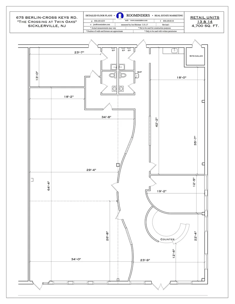 Retail units floor plan, 4,700 square feet, with dimensions