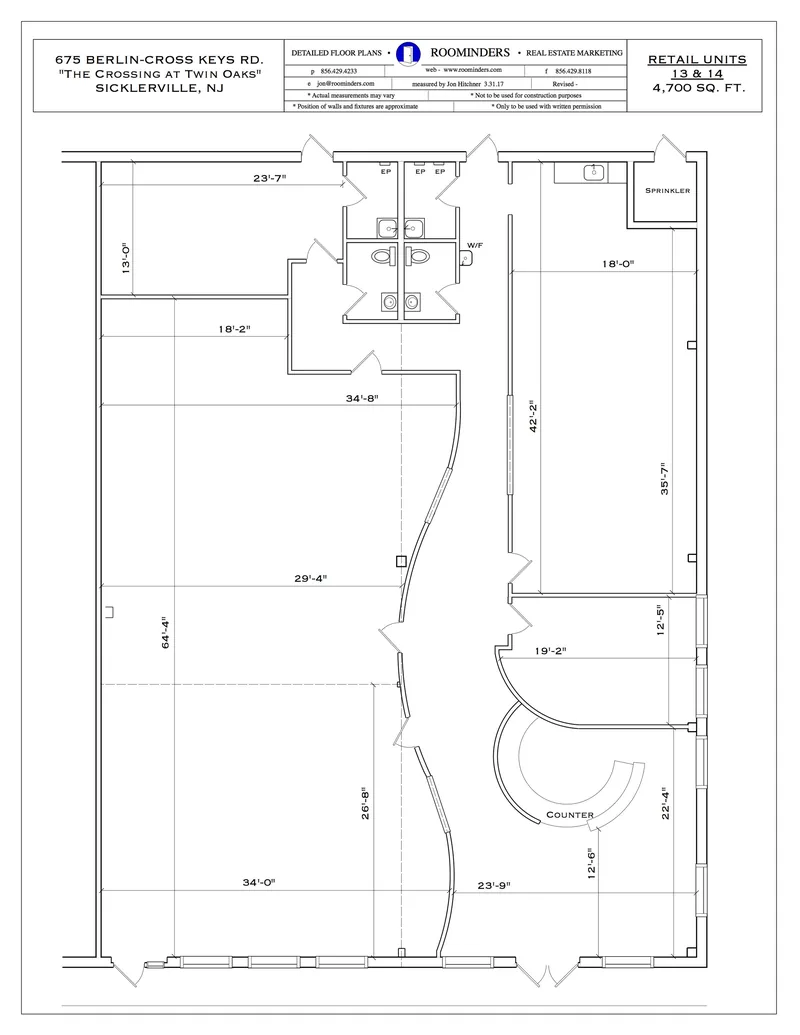 Retail units floor plan, 4,700 square feet, with dimensions