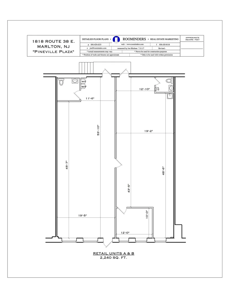 Floor plan of two adjoining retail units totaling 2,240 square feet