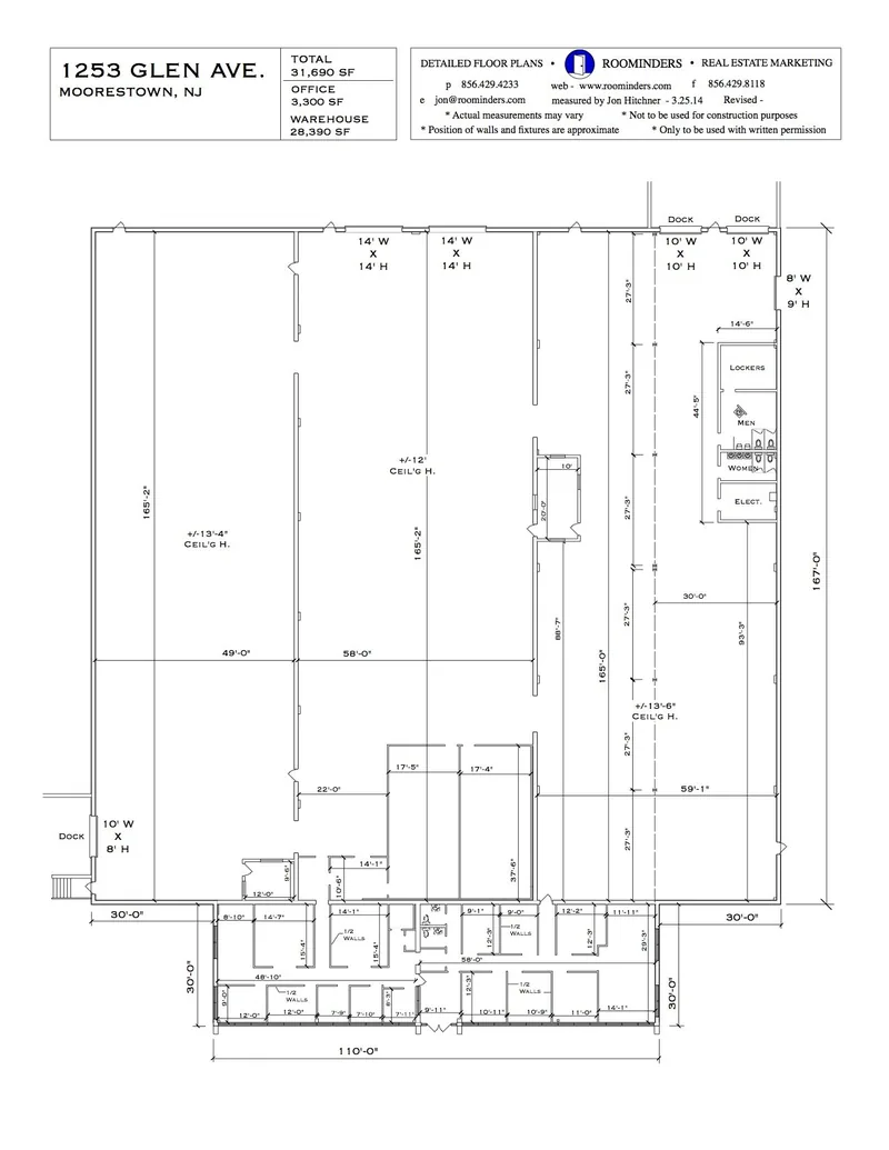 Warehouse floor plan, 31,690 square feet, with office area and loading docks